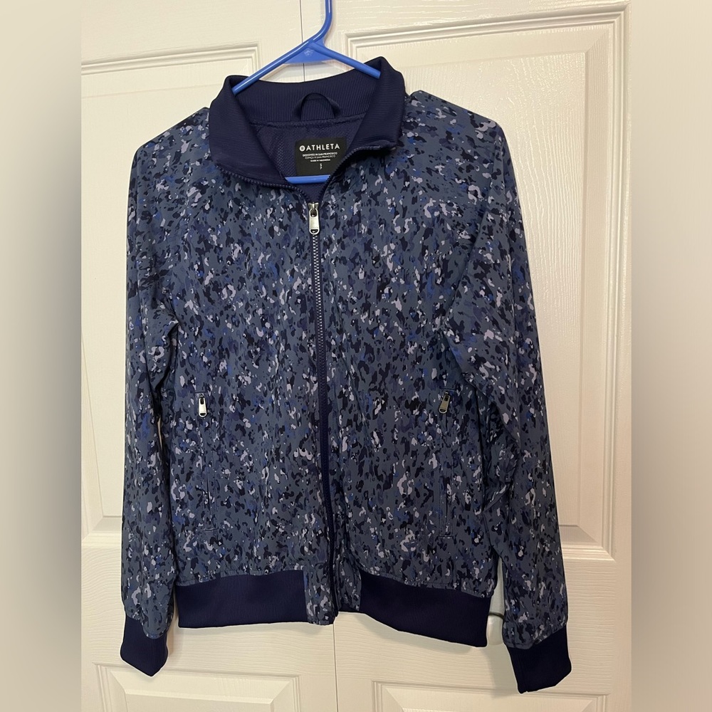 Athleta Brooklyn Bomber Jacket Navy Blue Speckled Mesh Lined Women's Size S